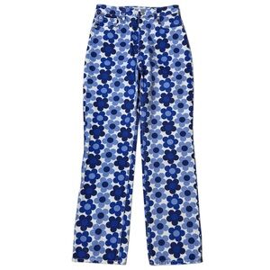 Zara Blue Floral Straight-Leg Jeans